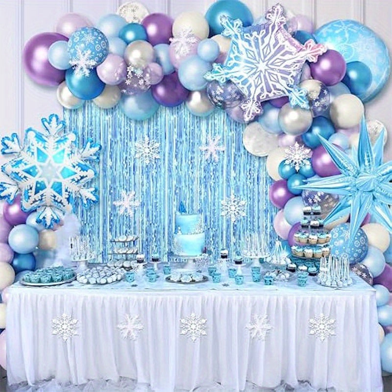 184pcs Snowflake Balloon Garland Arch Kit - Create Stunning Winter Wonderland Scenes for Christmas, Birthday, Anniversary, and Holiday Parties - Indoor Outdoor Decor, Easy to Assemble, Reusable, and Versatile Celebration Decor Supplies