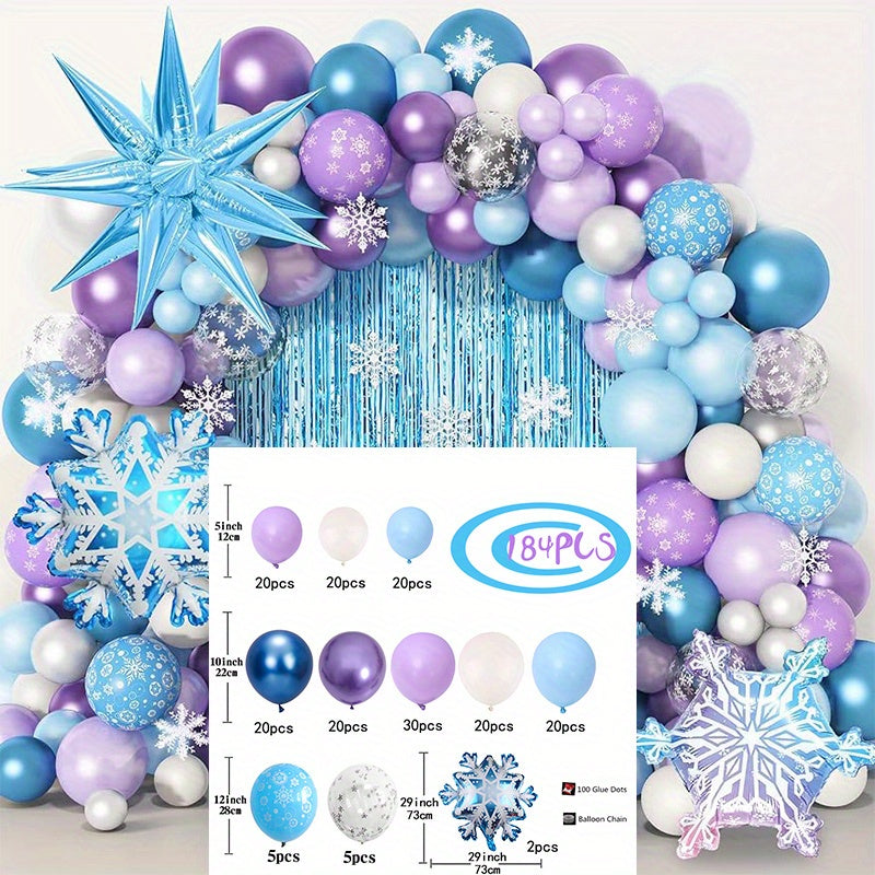 184pcs Snowflake Balloon Garland Arch Kit - Create Stunning Winter Wonderland Scenes for Christmas, Birthday, Anniversary, and Holiday Parties - Indoor Outdoor Decor, Easy to Assemble, Reusable, and Versatile Celebration Decor Supplies