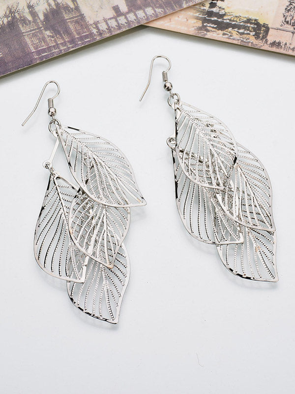 xakxx Stylish Silver&Gold Multi-Layer Leaf Hollow Earrings