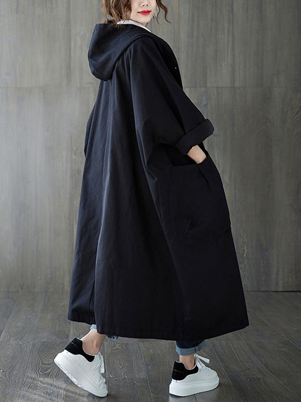 xakxx Original Solid Hooded Trench Coats