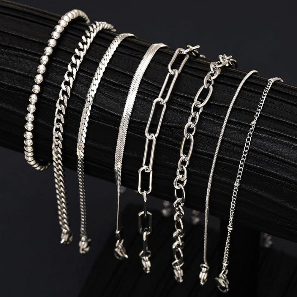 8 Pairs of Stunning Layered Chain Bracelets Pack for Women - Adjustable, Durable, and Versatile Jewelry Accessories - Perfect for Everyday Wear and Gift Giving