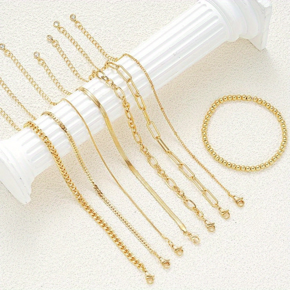 8 Pairs of Stunning Layered Chain Bracelets Pack for Women - Adjustable, Durable, and Versatile Jewelry Accessories - Perfect for Everyday Wear and Gift Giving
