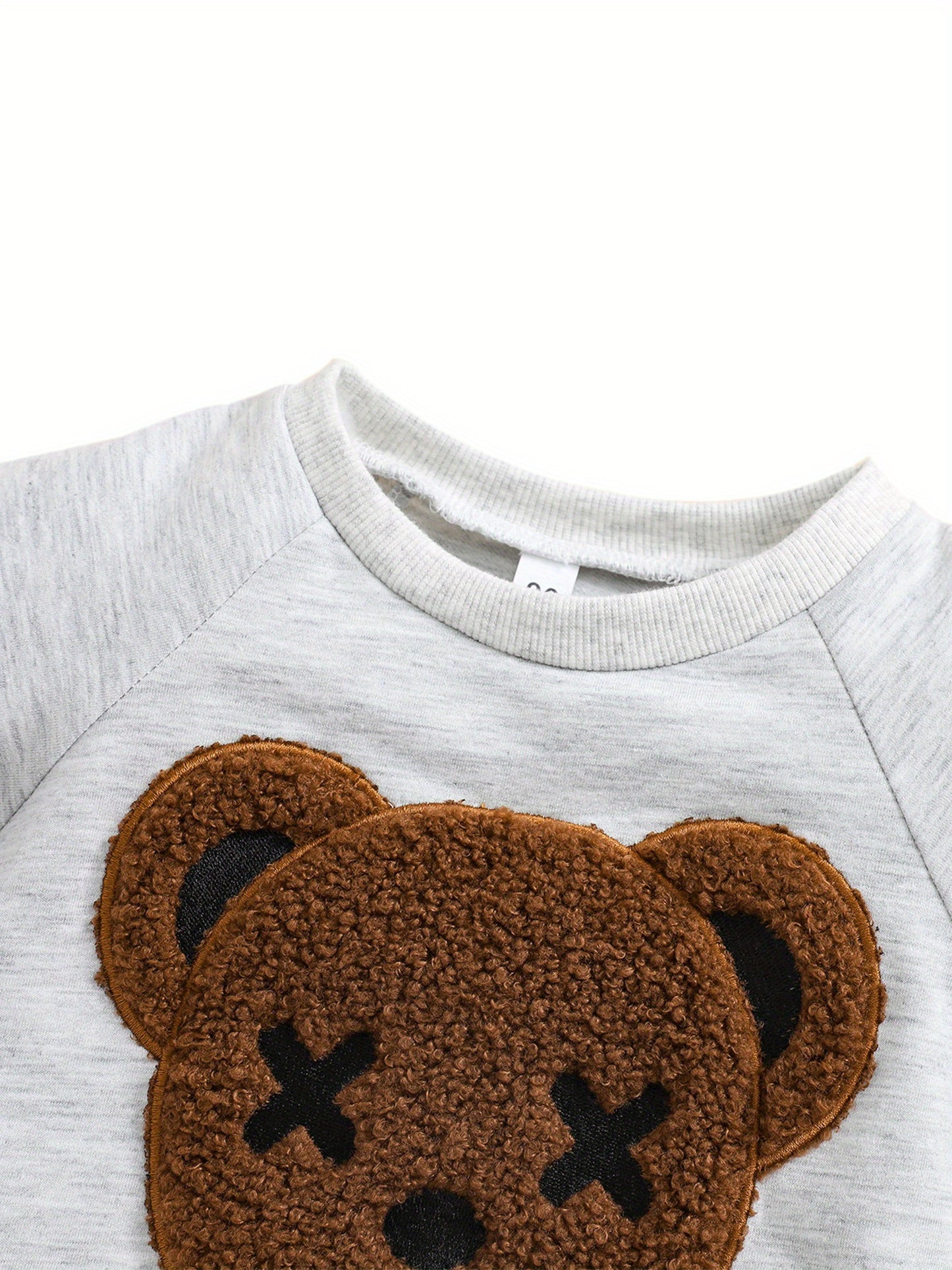 1-5 Years Kids Boys Autumn Spring Tracksuit, Fluffy Cartoon Bear O-Neck Long Sleeves Sweatshirt + Elastic Waist Pants for Little Boys