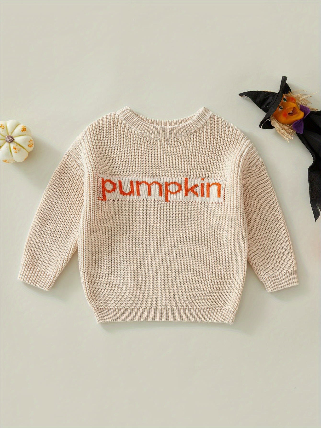 Toddler Baby Girls Boys Halloween Sweater, Letter Print Long-Sleeved Round Neck Pullover Knitwear