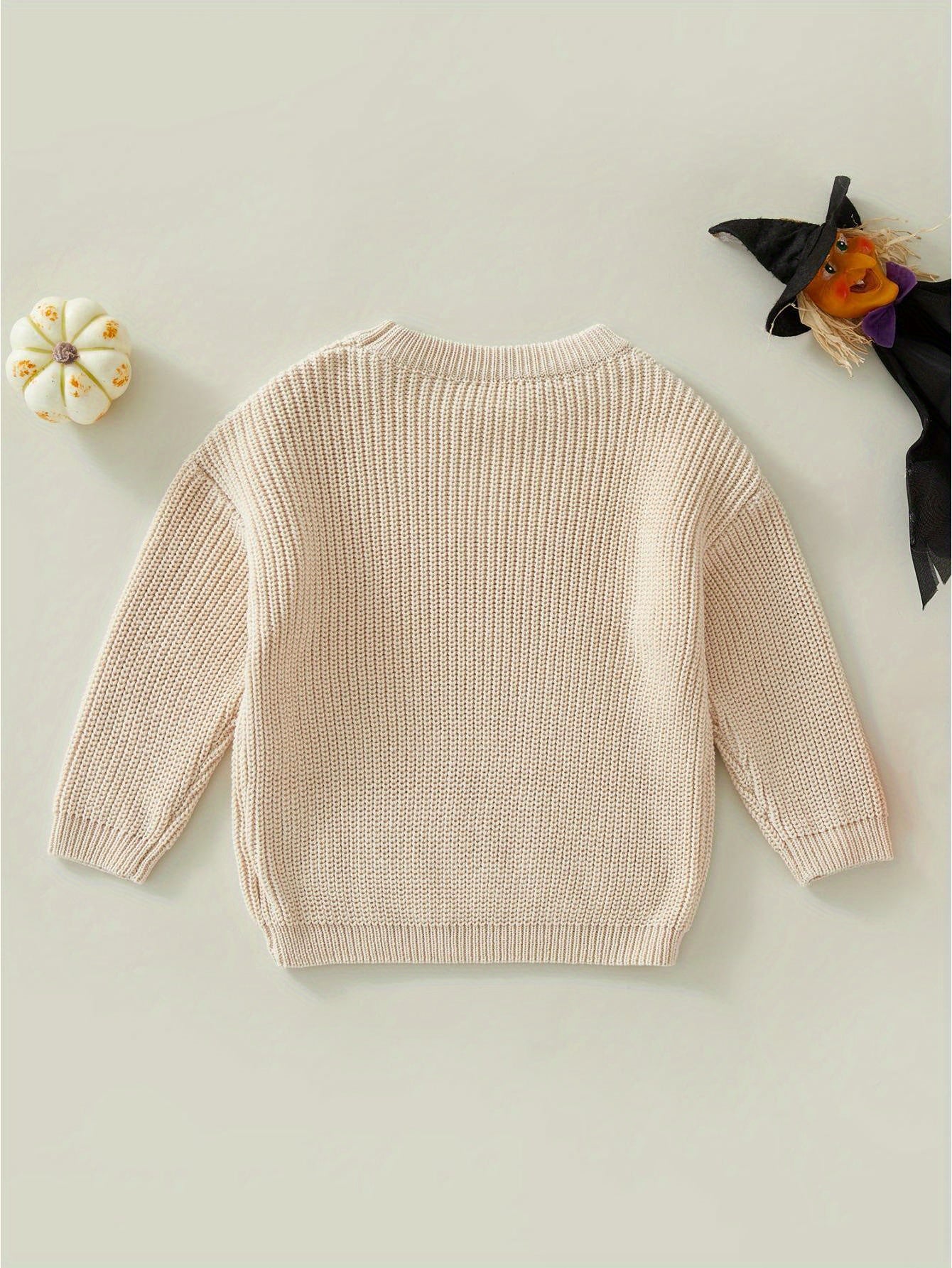 Toddler Baby Girls Boys Halloween Sweater, Letter Print Long-Sleeved Round Neck Pullover Knitwear