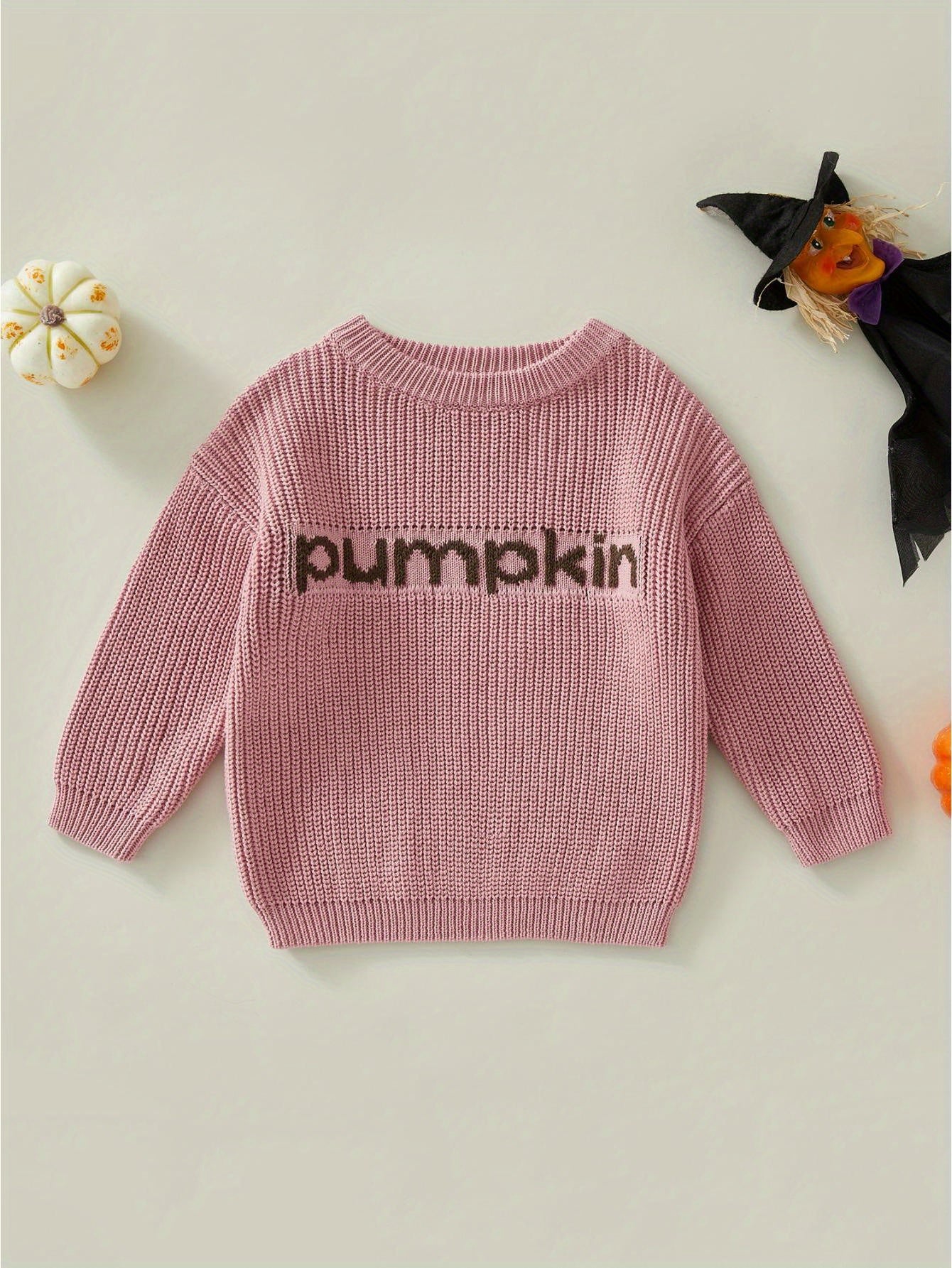 Toddler Baby Girls Boys Halloween Sweater, Letter Print Long-Sleeved Round Neck Pullover Knitwear
