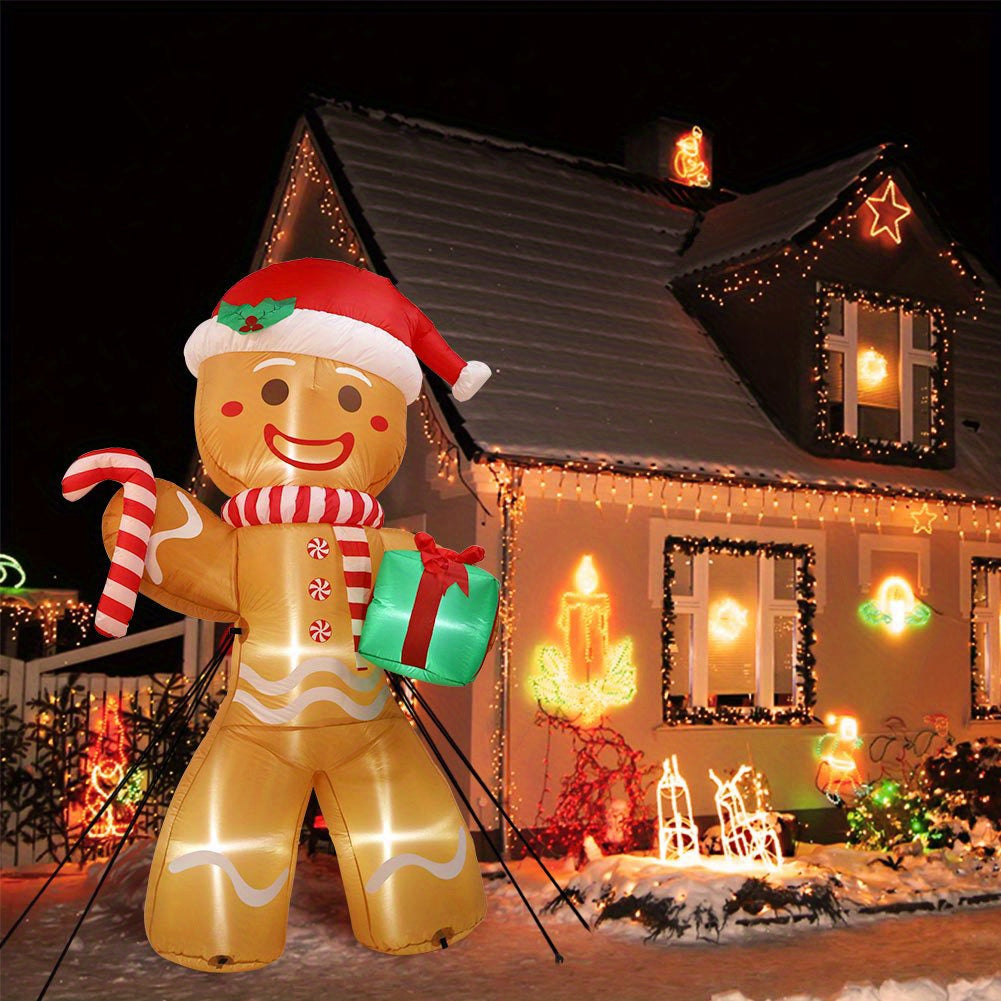 8FT Polyester Freestanding LED Lighted Inflatable Gingerbread Man Outdoor Decoration, Weather-Resistant Plug-Powered Yard Decor with US Plug for Christmas, Thanksgiving, Weddings, and More (110V-240V)