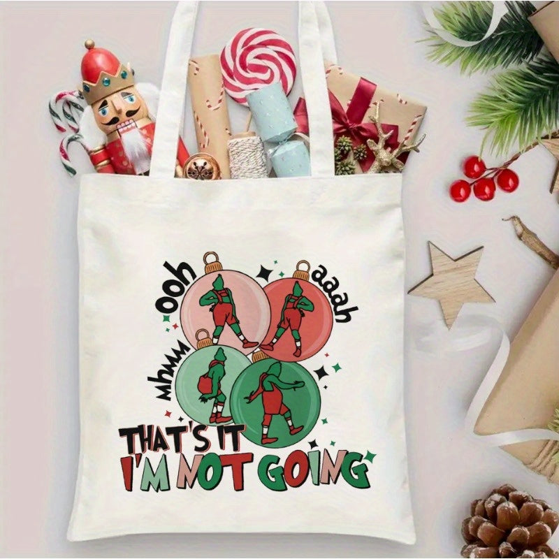 Christmas-Themed Women's Fashion Canvas Tote Bag - Machine Washable, Open Top