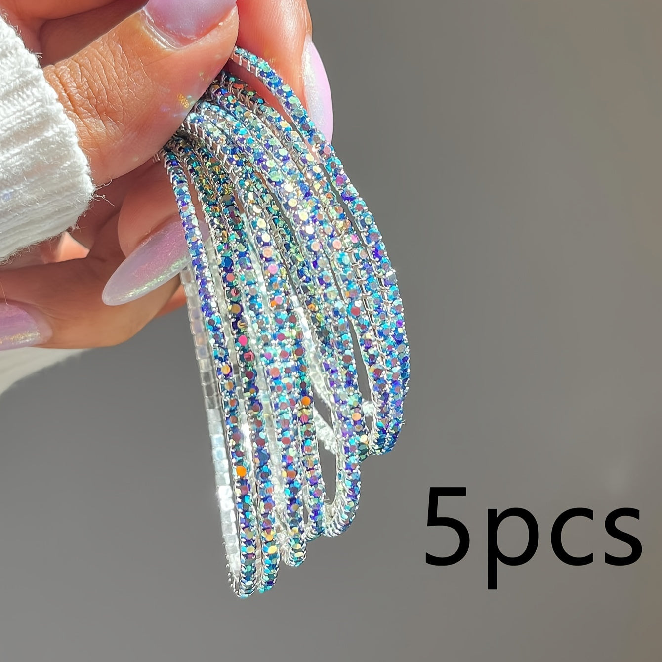 5pcs Fashion Dopamine Delight - Multi-Color Rhinestone Stretch Bracelets Set - Dazzling Elastic Wristbands for Parties, Holidays, Dates & Everyday Glam - Adjustable, Comfort-Fit, Assorted Colors Gift Idea