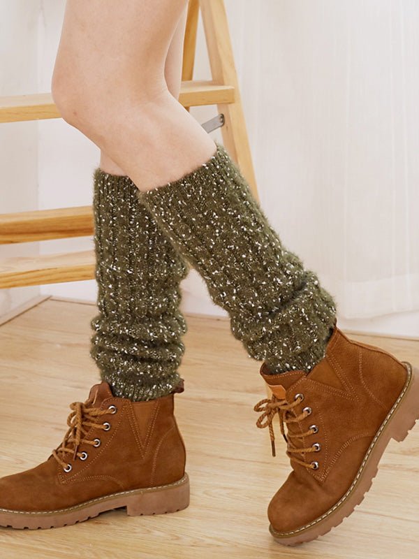 xakxx Wool Knitted Dot Twist Leg Warmers Accessories