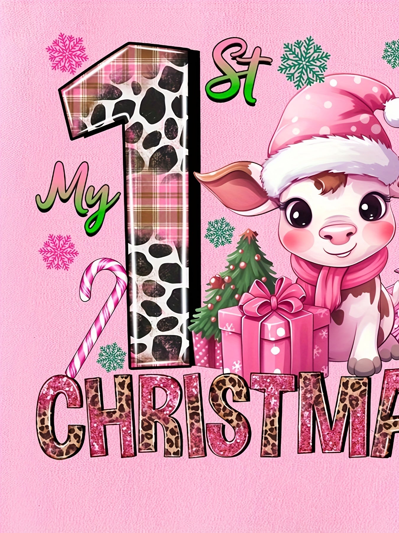Baby's "My 1st Christmas" Cow Print Short Sleeve Triangle Bodysuit, Toddler & Infant Girl's Comfy Outdoor Clothes