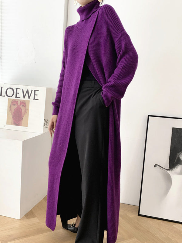 xakxx Original Loose Solid Color Split-Front Sweater Dress
