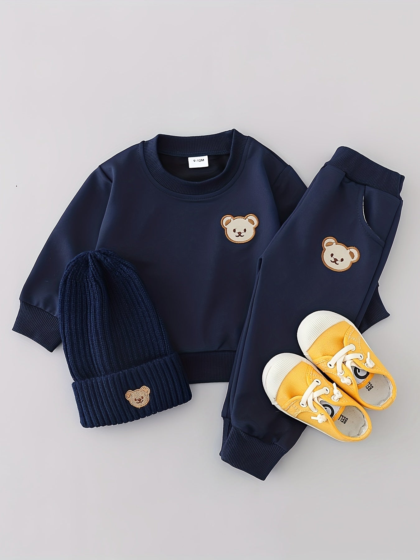 Boys Bear Embroidered Long Sleeve Sweatshirt And Joggers Set, 2-piece Casual Versatile Co Ord Set For Spring Fall