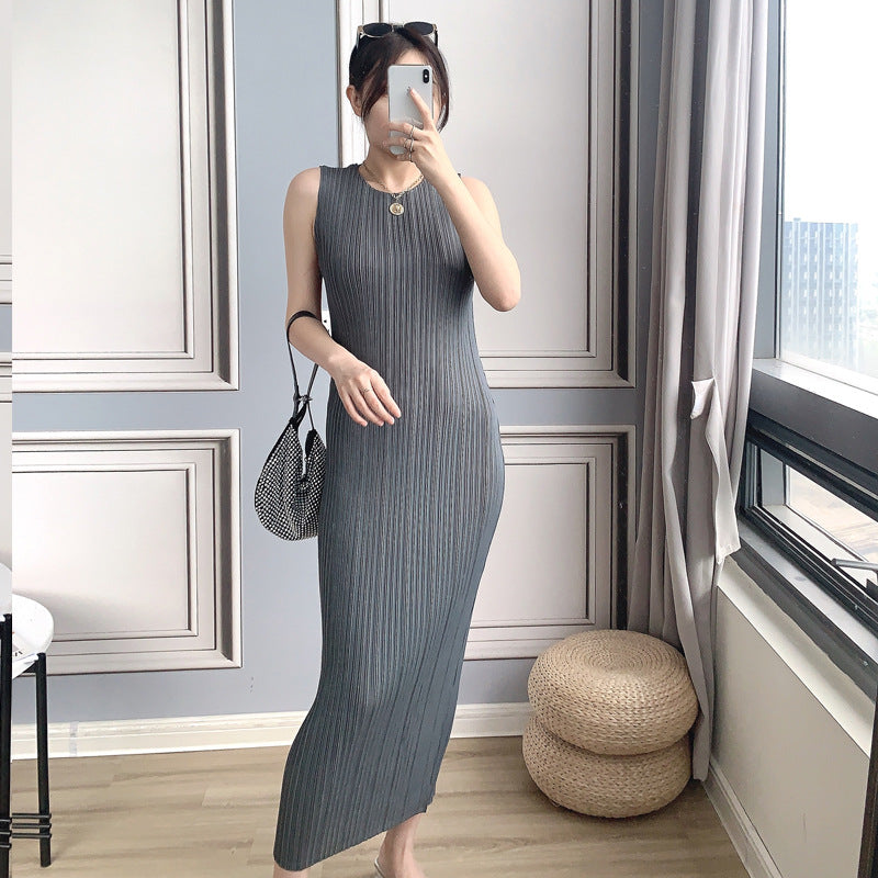2025 high-end dress women's sleeveless bottoming skirt thin summer slim and thin hip-wrapped long skirt temperament Muse skirt