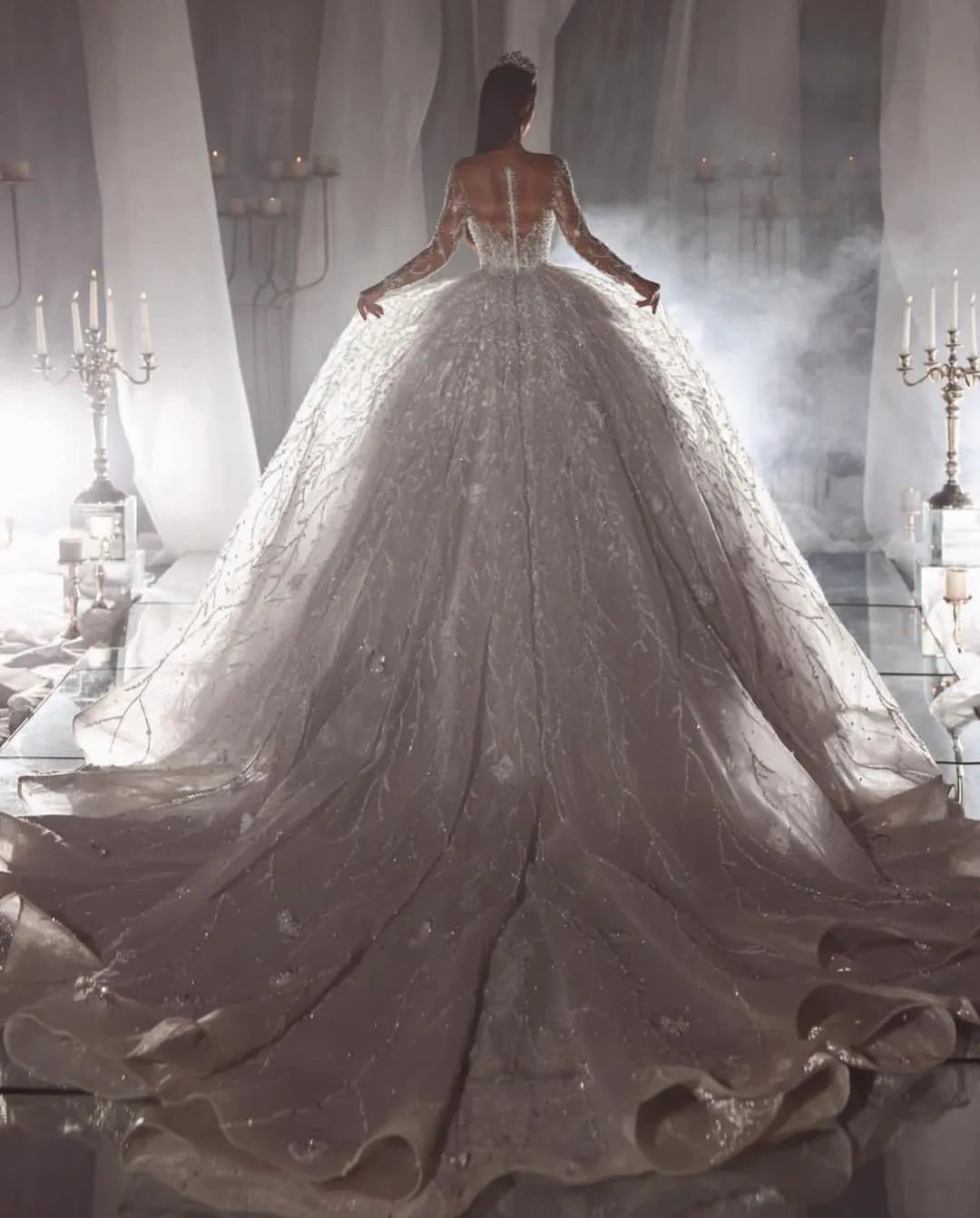 Wedding Ball Gwn Dresses Lng Sleeves V Neck Sequins Appliques Beaded Sparkly Ruffles Frmal Bridal Gwns Zipper Plus Size Custm Made Vestid De Nvia S