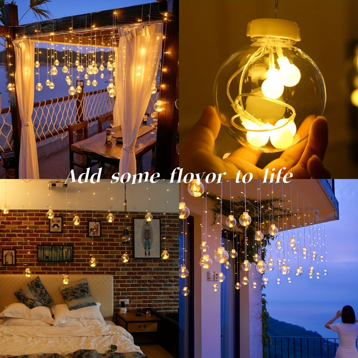 118.11" Wishing Ball String Lights, New Model, 8 Lighting Modes, 108 LEDs, 12 Wishing Balls, Battery Operated (No Plug), Wall-Mounted, Plastic, for Christmas, Valentine's, Home Gatherings, Bedroom, Party, Indoor Holiday Decorations