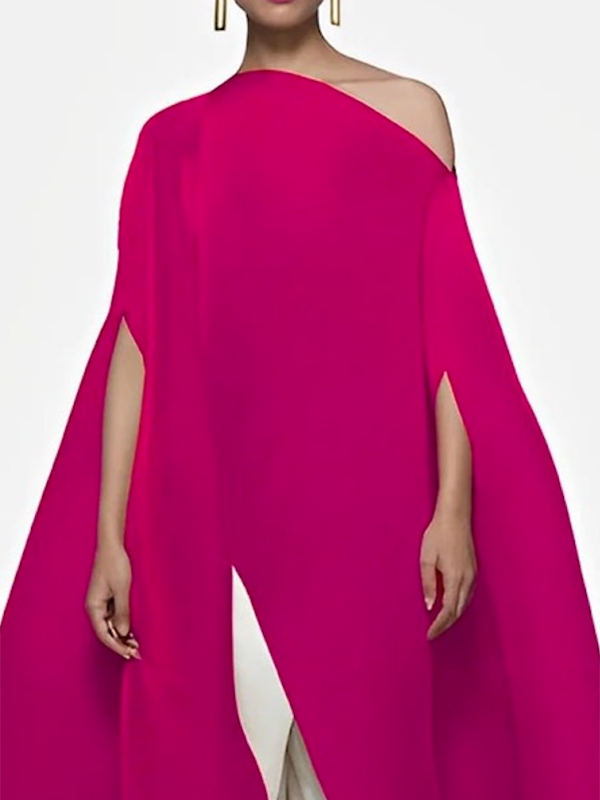 xakxx Batwing Sleeves Loose Solid Color Split-Front Off-The-Shoulder Blouses&Shirts Tops