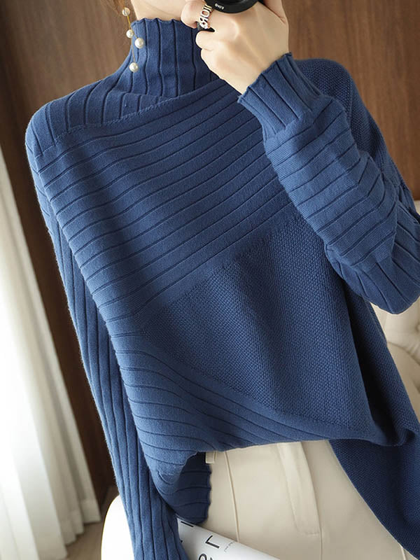 xakxx Original Irregular 7 Colors High-Neck Long Sleeves Sweater Top
