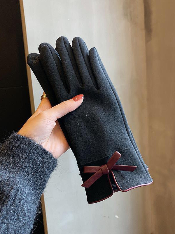 xakxx Bow-Embellished Split-Joint Gloves