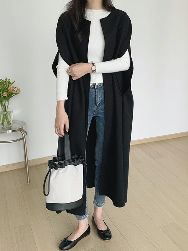 xakxx Loose Sleeveless Solid Color Round-Neck Cape Outerwear