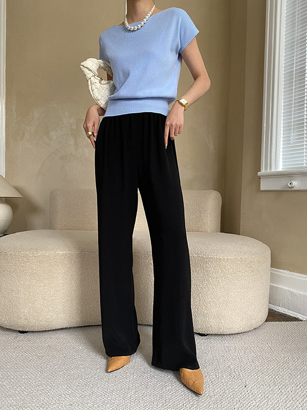 xakxx Stylish Loose Solid Color Boat Neck Knitwear Pullovers Tops