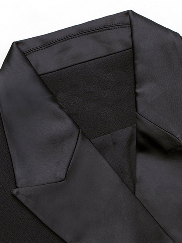 xakxx Flared Sleeves Long Sleeves Asymmetric Buttoned Solid Color Split-Joint Notched Collar Blazer Outerwear