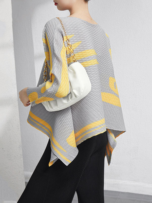 xakxx Casual Irregularity Loose Printed Pleated Round-Neck T-Shirts Tops