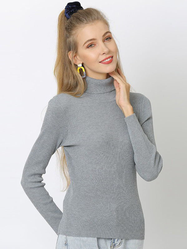 xakxx 10 Colors Simple Knitting Solid Color High-Neck Pullover