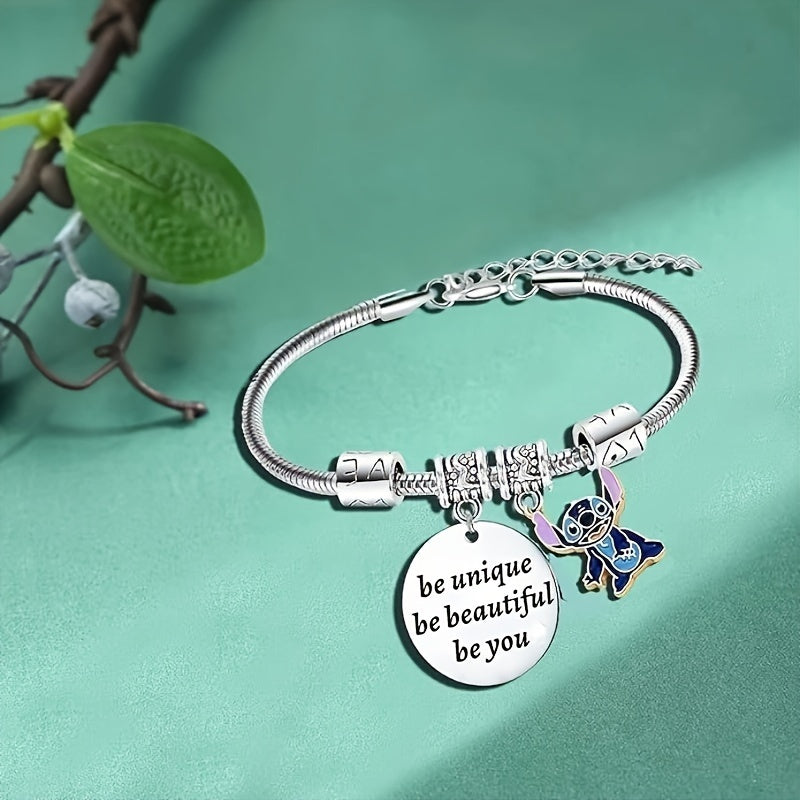 1 Pc Adorable Disney Stitch Heart-Shaped Pendant Bracelet Jewelry - Women's Fashion Accessory with Adjustable Chain, Cute Cartoon Character Design, Ideal Gift for Ladies, Teens, and Girls