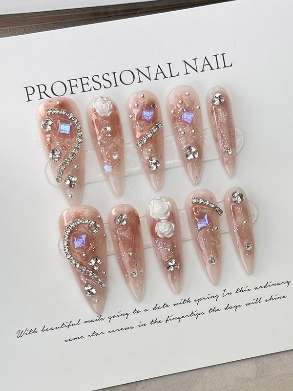 xakxx Detachable Geometric Rhine Stones Press-On Nails