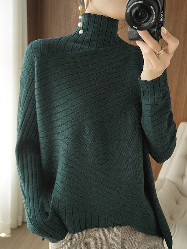 xakxx Original Irregular 7 Colors High-Neck Long Sleeves Sweater Top