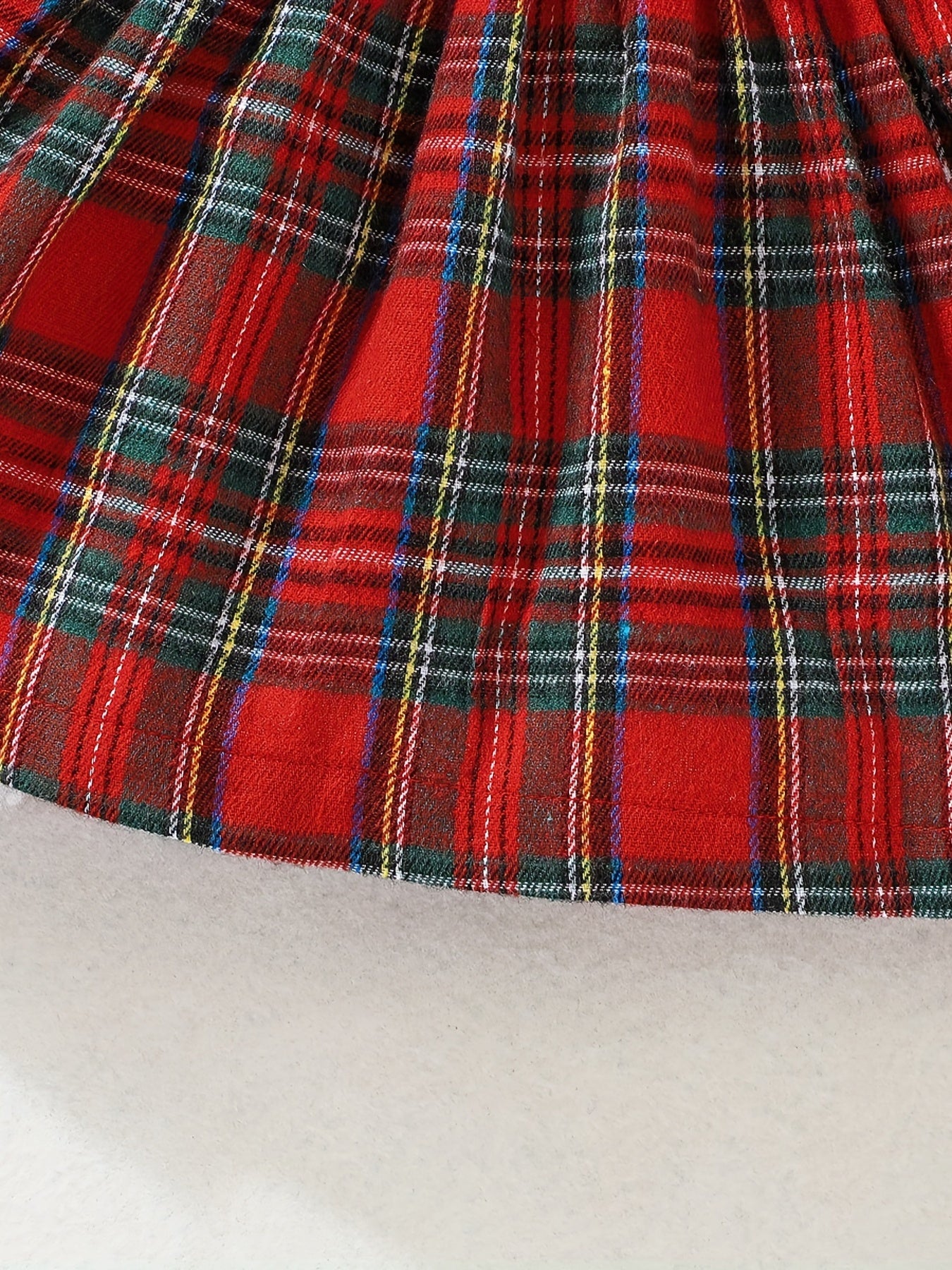 Girls 2pcs Christmas Set Ribbed Knit Plaid Flutter Trim And Bow Dress & Plaid Headband Set, Comfy Sets For Party, Gift, Christmas