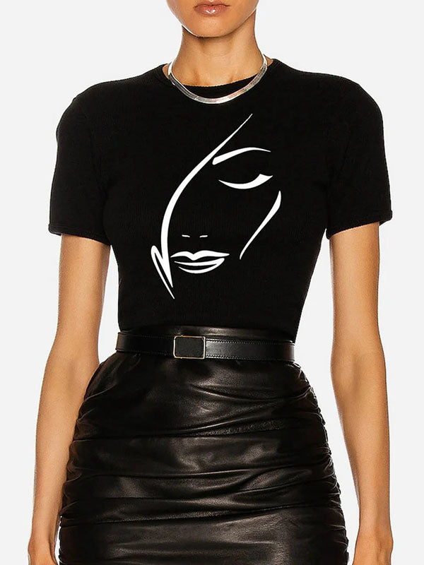 xakxx Short Sleeves Figure Printed Round-Neck T-Shirts Tops