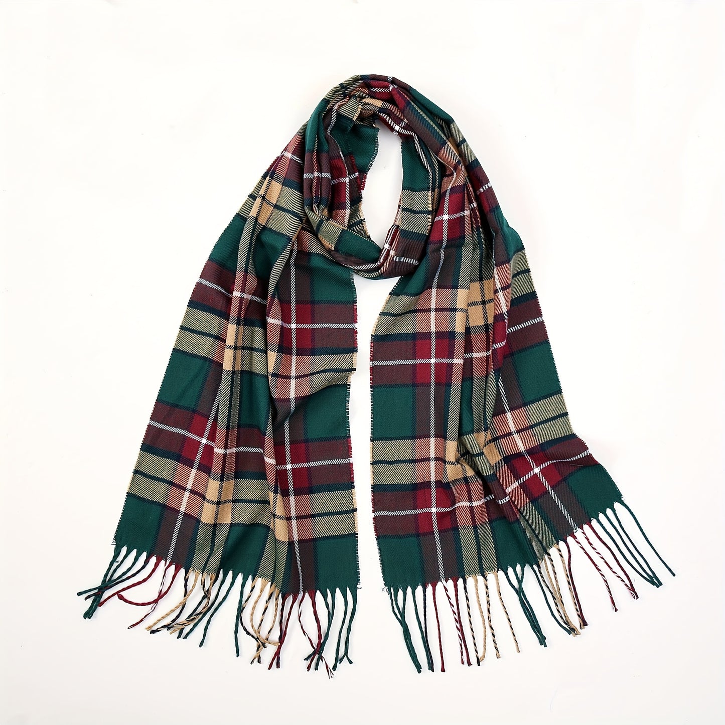 1pc Autumn And Winter Fashion Plaid Men's Imitation Cashmere Scarf Tassel Neck Wrap
