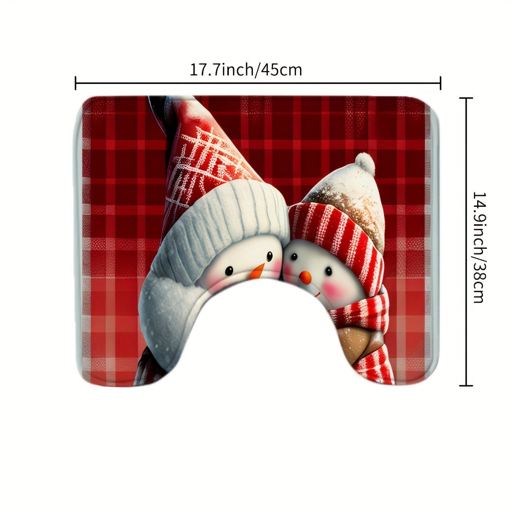 1pc, Ultra Soft and Non-Slip Christmas Snowman Bathroom Rugs Set - Perfect for Bathroom/Shower - Machine Washable - Absorbent Bath Mat Carpets - U-Shaped Contour Rug - Bathroom Supplies