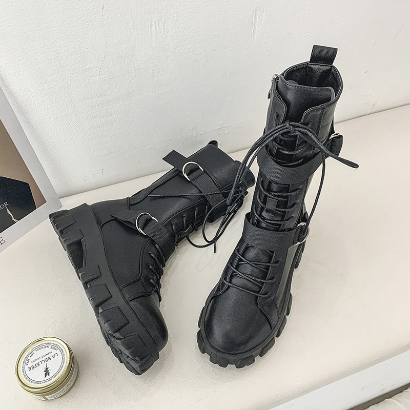 Purpdrank - Women's Shoes New Spring Style Platform Comfortable Boots Zipper Casual Mid-Calf Round Toe Flat with Boots Femmes Bottes