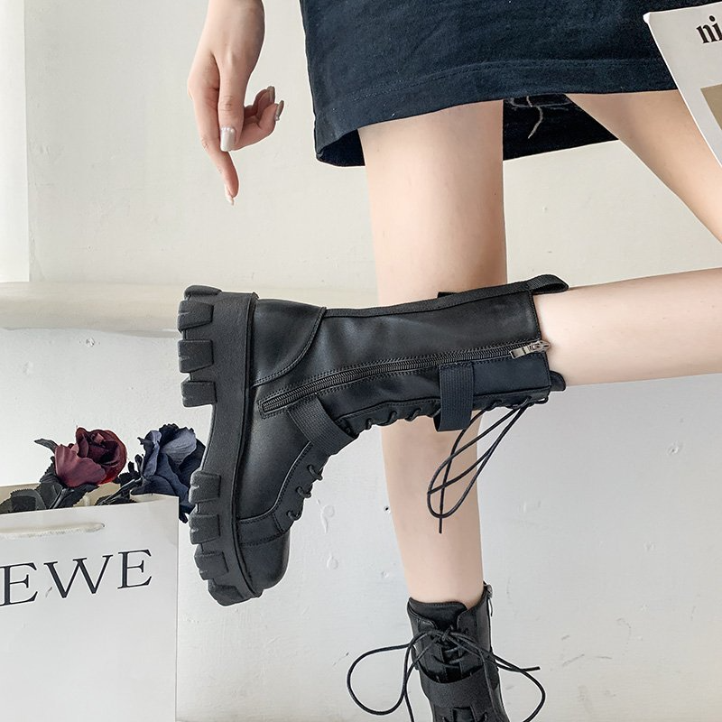 Purpdrank - Women's Shoes New Spring Style Platform Comfortable Boots Zipper Casual Mid-Calf Round Toe Flat with Boots Femmes Bottes