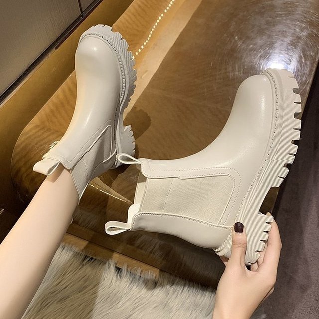 Purpdrank - 2023 New Chunky Boots Fashion Platform Women Ankle Female Sole Pouch Ankle Botas Mujer Round Toe Slip-On Botas Altas Mujer