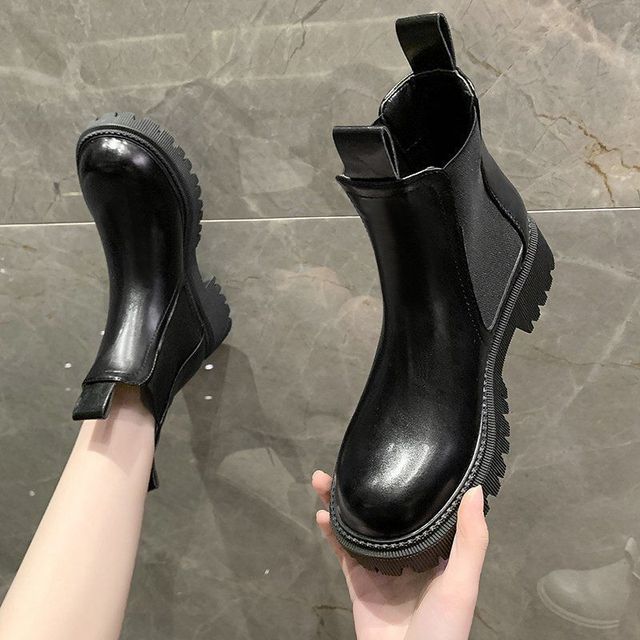 Purpdrank - 2023 New Chunky Boots Fashion Platform Women Ankle Female Sole Pouch Ankle Botas Mujer Round Toe Slip-On Botas Altas Mujer