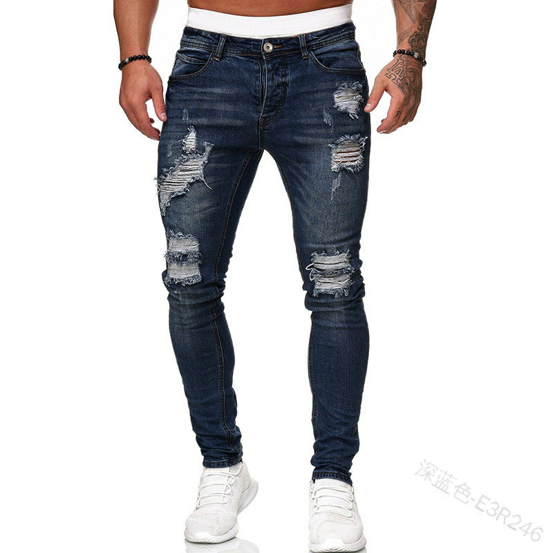 2025 2025 Express new denim men's pants New Popular trade ripped trend black slim denim pants men
