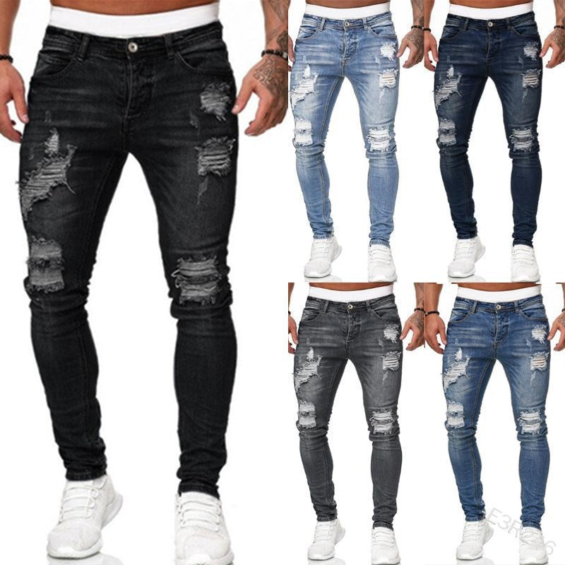 2025 2025 Express new denim men's pants New Popular trade ripped trend black slim denim pants men