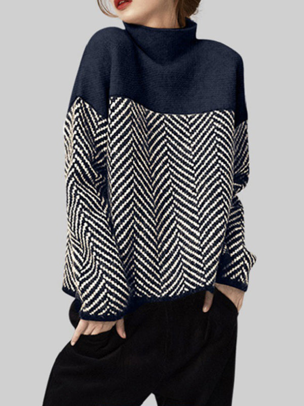 xakxx Casual Loose High-Neck Sweater Tops