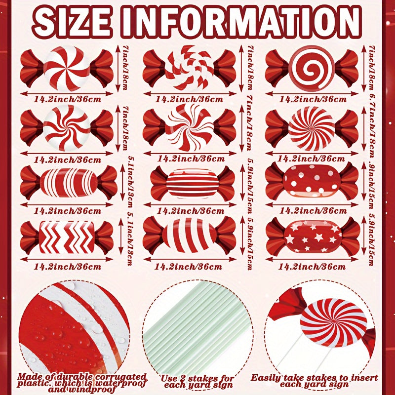 12pcs Christmas Candy Lawn Signs Set - Waterproof Corrugated Cardboard, Perfect for Holiday Garden & Pathway Decor, Christmas Decor