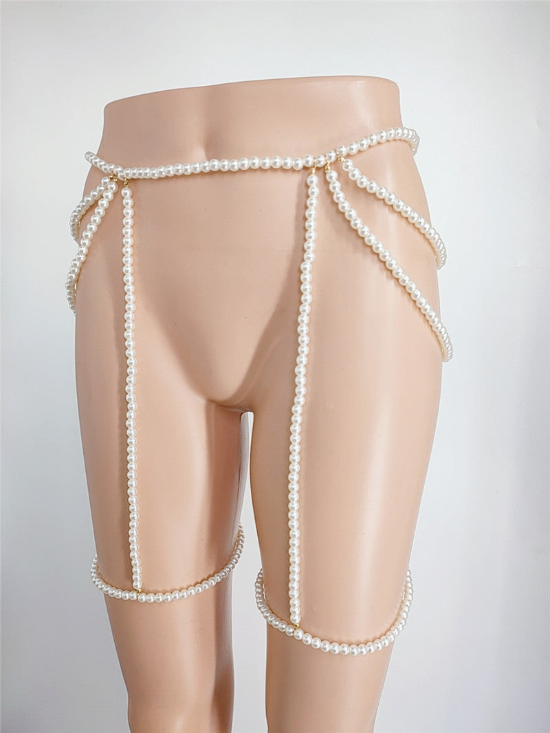 2025 Waist chain Popular trade supply factory straight hair wild pearl multi-layer waist chain thigh chain fb1641