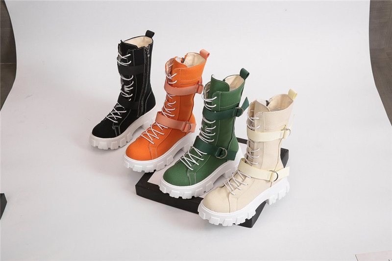 Purpdrank - Women's Shoes New Spring Style Platform Comfortable Boots Zipper Casual Mid-Calf Round Toe Flat with Boots Femmes Bottes