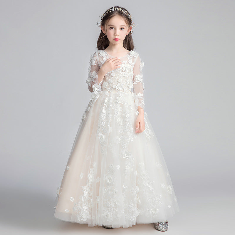 Girl's Princess Dress Tulle Tutu Children's Catwalk Trailing Skirt Flower Girl Little Host Piano Princess Costume Western Style
