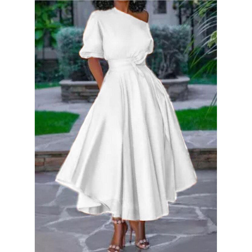 2025 New summer new Popular trade 2025 women's clothing single shoulder lace waist medium and long dress medium skirt