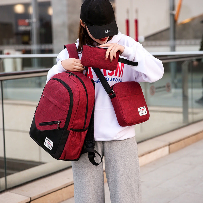 Computer Backpack Trendy College Students' Backpack Men's Casual Business Large Capacity Travel Bag Three-Piece Backpack