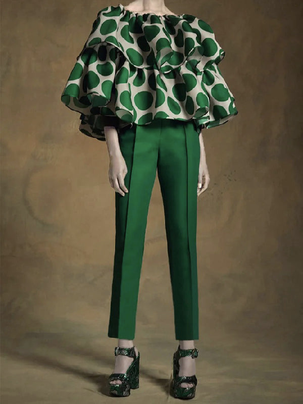 xakxx Trendy Tops Loose Tiered Falbala Polka Dot Blouses&Shirts Tops