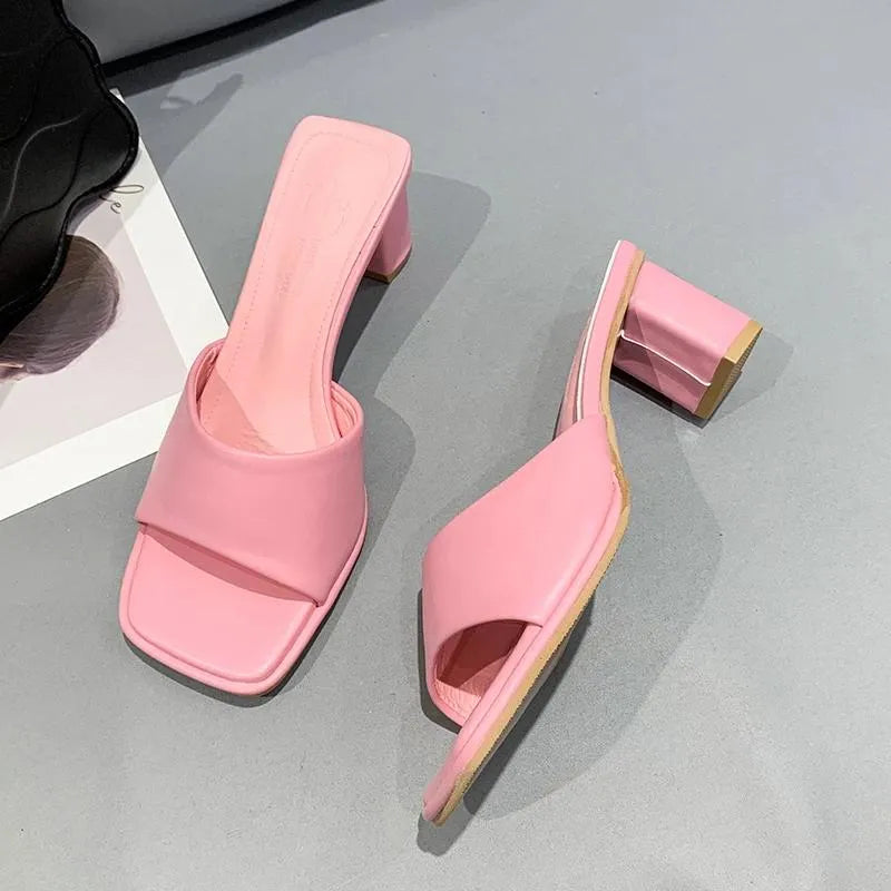 Slippers Summer Colorful Sandals Pink Blue High Heels Women Black White Elegant Slip On Pumps Ladies Sexy Beach Slides